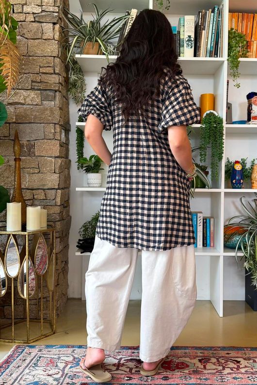 Bibi Gingham Pocket Tunic Navy